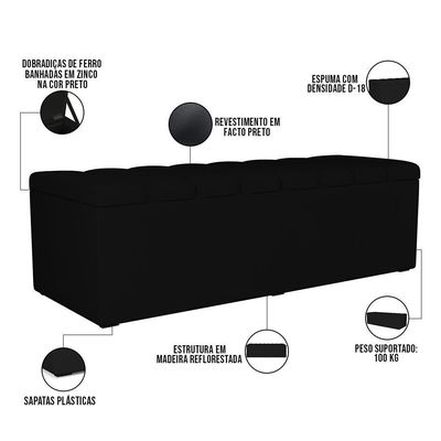 Kit Cabeceira Cama Box Casal King 195cm Com Calçadeira Baú Dália W01 Facto Preto - Lyam