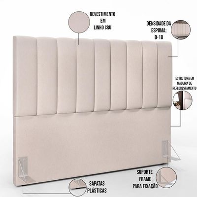Kit Cabeceira Cama Box Casal King 195cm Com Calçadeira Baú Dália W01 Linho Cru - Lyam