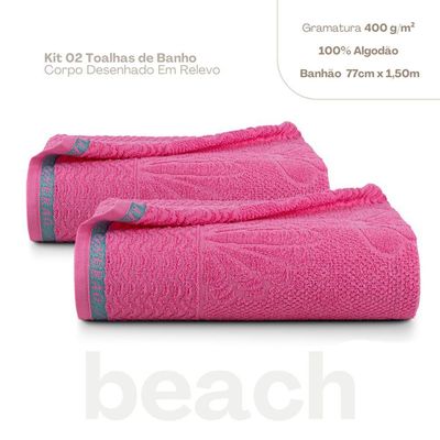 Jogo De 02 Toalhas De Banho Beach Rosa