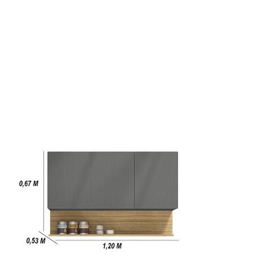 Kit Balcão De Pia Sem Tampo E Aereo 120 Cm 6 Portas 1 Gaveta Line Gris gris cp freijó