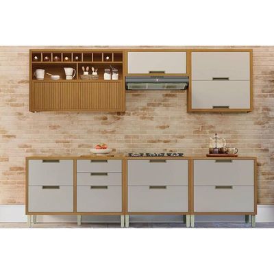 Cozinha Completa 6 Peças Imperatriz 3 Aéreos 3 Balcões C6p47 Freijó Off White