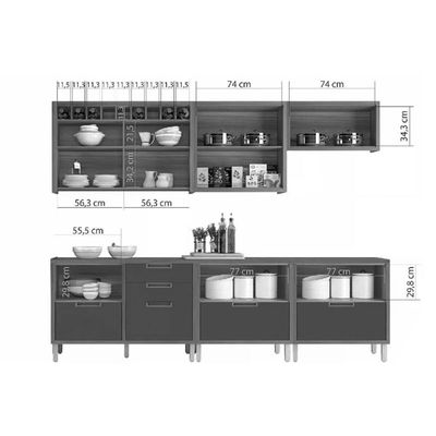 Cozinha Completa 6 Peças Imperatriz 3 Aéreos 3 Balcões C6p47 Freijó Off White
