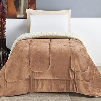 Coberdrom Sherpa E Flannel Everest Solteiro Manta Alta 150g 01 Peça - Apricot
