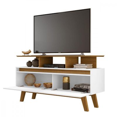 Rack Rubi Tv De Até 50 Polegadas Cinamomo Com Branco Bechara Cinamomo Com Branco