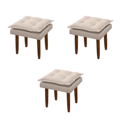 Kit 03 Puff Maria Para Sala De Tv E Estar Quarto Confortável Suede Bege Mabe Magazine