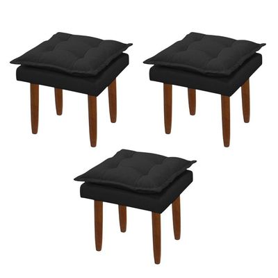 Kit 03 Puff Maria Para Sala De Tv E Estar Quarto Confortável Suede Preto Mabe Magazine