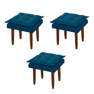 Kit 03 Puff Maria Para Sala De Tv E Estar Quarto Confortável Suede Azul Marinho Mabe Magazine