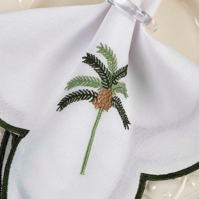 Kit 12 Jogos Americanos Guardanapos De Mesa Redondo Bordado Tropical Branco - 100% Poliéster