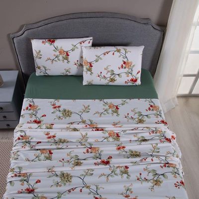 Jogo De Lençol Mabele Queen 4 Peças Micro Percal 400 Fios Estampado Floral - Verde