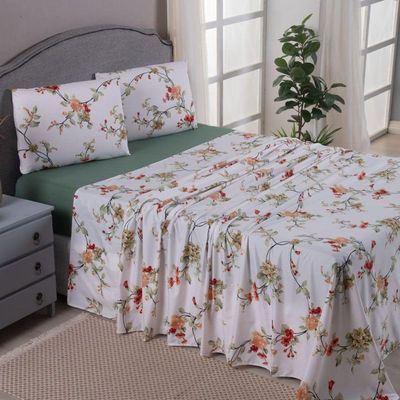 Jogo De Lençol Mabele Queen 4 Peças Micro Percal 400 Fios Estampado Floral - Verde