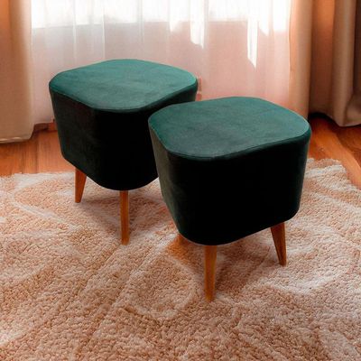 Puff Banqueta Decorativa Pés Palito 2 Unidades Veludo Verde Ravena Shop Jm