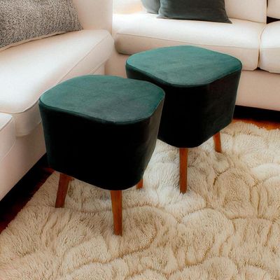 Puff Banqueta Decorativa Pés Palito 2 Unidades Veludo Verde Ravena Shop Jm
