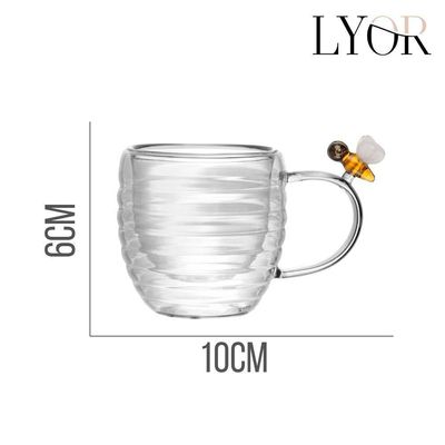 Jogo 2 XícarasDe Café Vidro Parede Dupla Abelha Lovely Bee 80ml Lyor