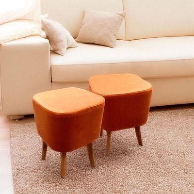 Puff Banqueta Decorativa Pés Palito 2 Unidades Veludo Terracota Ravena Shop Jm