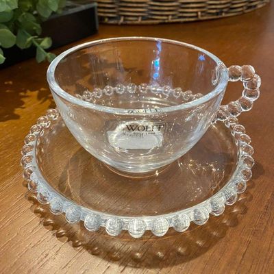 Jogo 2 XícarasDe Chá Com Pires Cristal Transparente Pearl Pérola 180ml Wolff