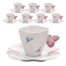 Jogo 8 Xicaras De Chá Porcelana Com Pires Borboletas 200ml Wolff