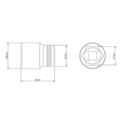 Soquete Sextavado 27 Mm Encaixe 1/2" Em Aço Cromo Vanádio Com Acabamento Cromado