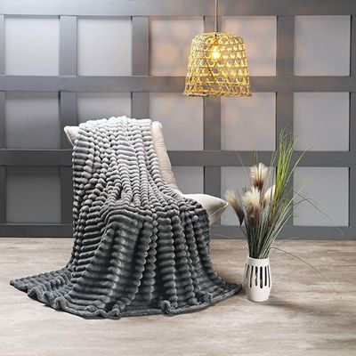 Cobertor Manta Tuffy Ultrasoft Flannel Queen 2,40m X 2,20m Degradê 01 Peça - Grafito Cinza