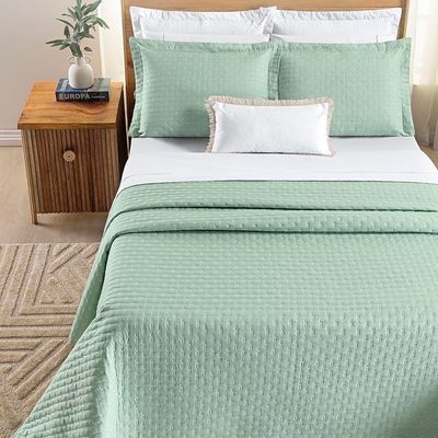 Kit Cobre Leito Colcha Quality King 3 Peças Percale 200 Fios Bordado - Verde Menta
