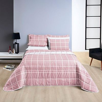 Cobre Leito 200 Fios Dupla Face Casal Padrão Austin 03 Peças - Rosa
