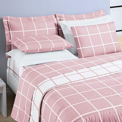 Cobre Leito 200 Fios Dupla Face Casal Padrão Austin 03 Peças - Rosa