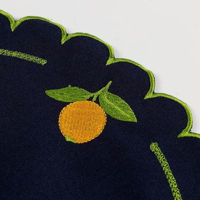 Jogo De Guardanapos Sousplat Americano 12 Peças Bordado Decorativo - Limão Siciliano Azul Marinho