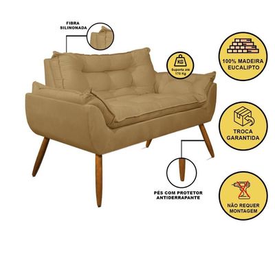 Kit 2 Poltronas + Namoradeira + Puff Opala Decorativa Balaqui Capuccino