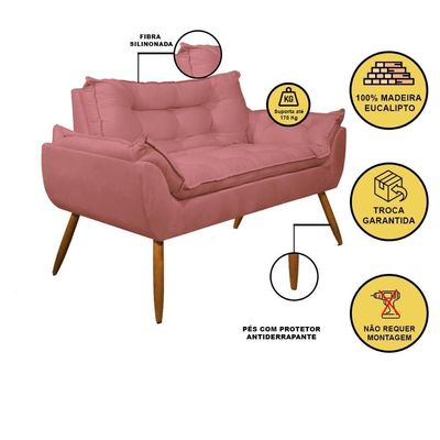 Kit 2 Poltronas + Namoradeira + Puff Opala Decorativa Balaqui Rosa
