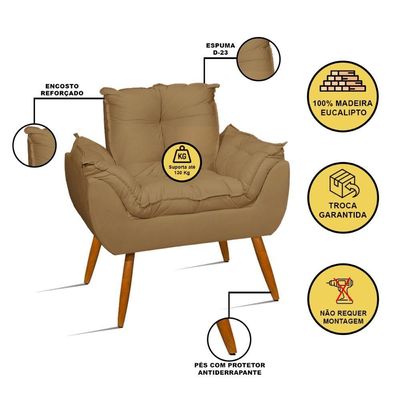Kit 2 Poltronas + Namoradeira + Puff Opala Decorativa Balaqui Capuccino