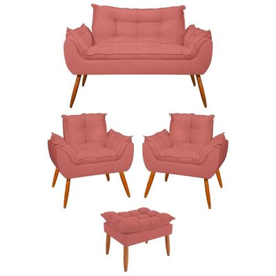Kit 2 Poltronas + Namoradeira + Puff Opala Decorativa Balaqui Rosa