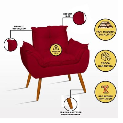 Kit 2 Poltronas + Namoradeira + Puff Opala Decorativa Balaqui Vermelho