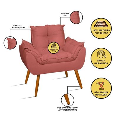 Kit 2 Poltronas + Namoradeira + Puff Opala Decorativa Balaqui Rosa