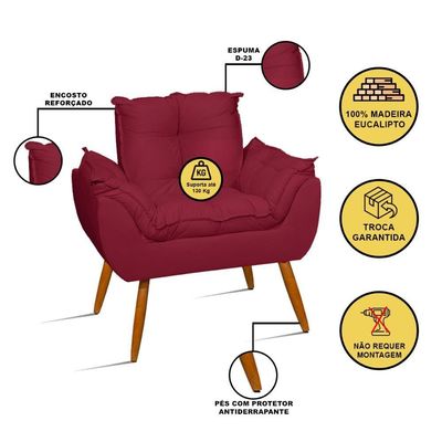 Kit 2 Poltronas + Namoradeira + Puff Opala Decorativa Balaqui Marsala