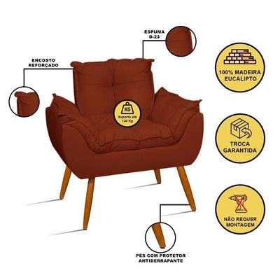 Kit 2 Poltronas + Namoradeira + Puff Opala Decorativa Balaqui Terracota