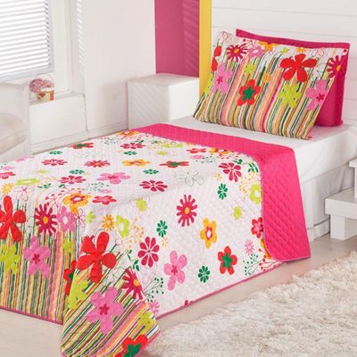 Kit Coordenado Cobre Leito Com Lençol Solteiro Alegria Pink 100% Poliéster
