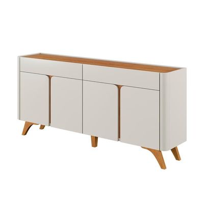 Buffet Aros 4 Portas Pés Madeira Maciça - Mavaular Off White-naturalle