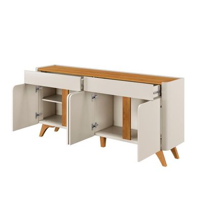 Buffet Aros 4 Portas Pés Madeira Maciça - Mavaular Off White-naturalle