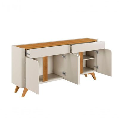 Buffet Aros 4 Portas Pés Madeira Maciça - Mavaular Off White-naturalle