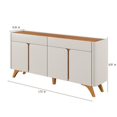 Buffet Aros 4 Portas Pés Madeira Maciça - Mavaular Off White-naturalle