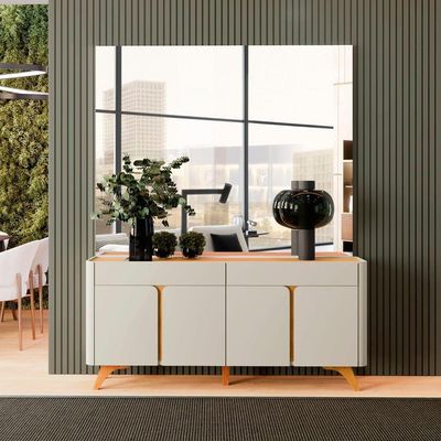 Buffet Aros 4 Portas Pés Madeira Maciça - Mavaular Off White-naturalle