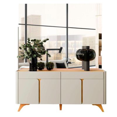 Buffet Aros 4 Portas Pés Madeira Maciça - Mavaular Off White-naturalle