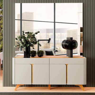 Buffet Aros 4 Portas Pés Madeira Maciça - Mavaular Off White-naturalle