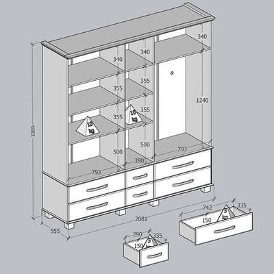 Guarda Roupa 5 Portas 6 Gavetas Espelho Madeira Maciça 208 Cm 2253 Cafe Milani Store