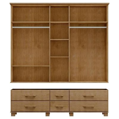 Guarda Roupa 5 Portas 6 Gavetas Espelho Madeira Maciça 208 Cm 2253 Freijo Milani Store