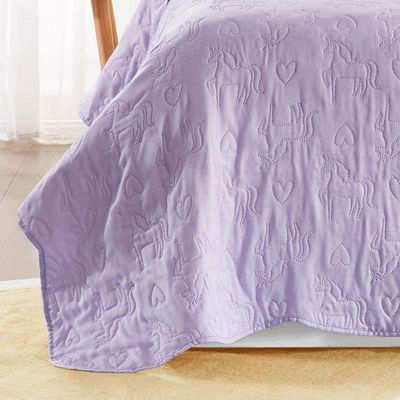 Kit Cobre Leito Colcha Bouti Solteiro Infantil 2 Peças Lilás 100% Poliéster