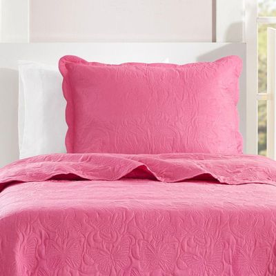 Kit Cobre Leito Colcha Bouti Solteiro Infantil 2 Peças Pink 100% Poliéster