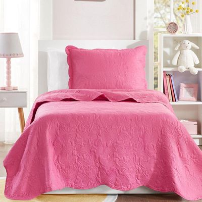 Kit Cobre Leito Colcha Bouti Solteiro Infantil 2 Peças Pink 100% Poliéster
