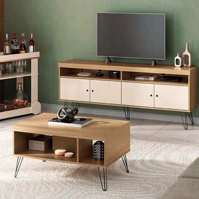 Rack Para Tv Mesa De Centro Rmc42 Carvalho Off White Arly Carvalho Off White