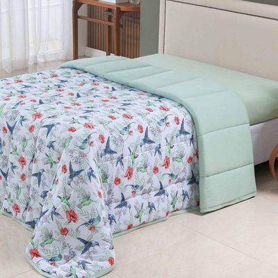 Edredom Cobertor Casa Scarpa Sonnet Solteiro Malha Estampada Dupla Face Algodão - Beija Flor - Verde
