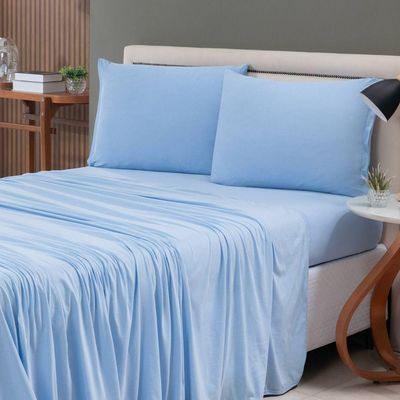 Jogo Cama Lençol Casa Scarpa Sonnet King Malha Lisa Algodão Macio 4 Peças - Azul Turquesa